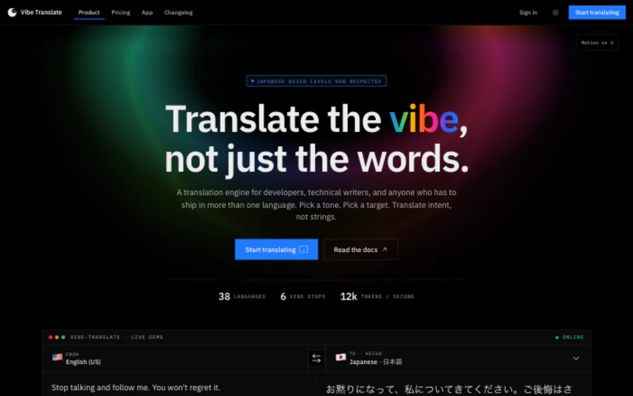 Screenshot of Vibe Translate